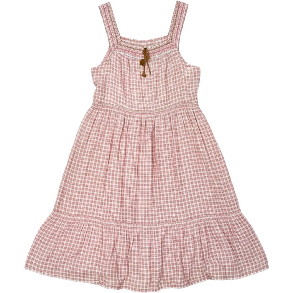 Old Navy Midi Dress 3X Pink Gingham Embroidered Smocked Tiered Cottagecore